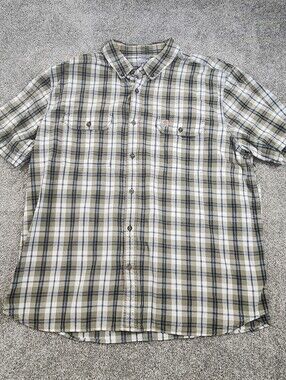 Carhartt Mens Relaxed Fit Plaid Button Up Shirt 2XL Tan Short Sleeve